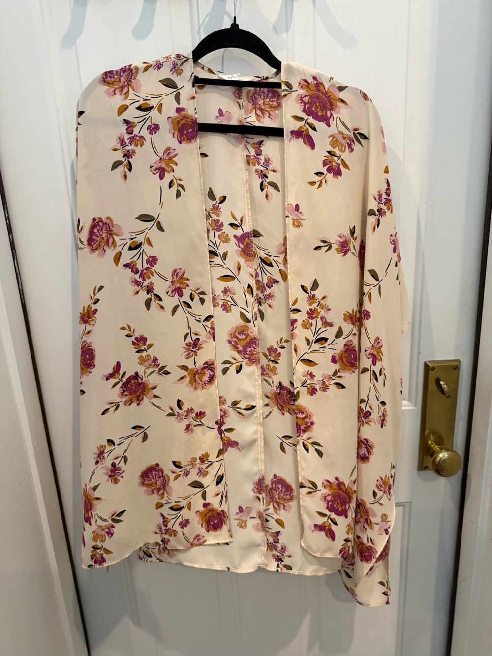 Women’s Floral Cream Open Front Kimono Jacket